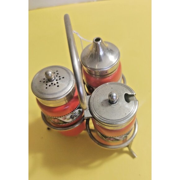 Art Deco Newport Pottery Cruet Set on silver plated EPNS stamped stand 1930's - Picture 6 of 11